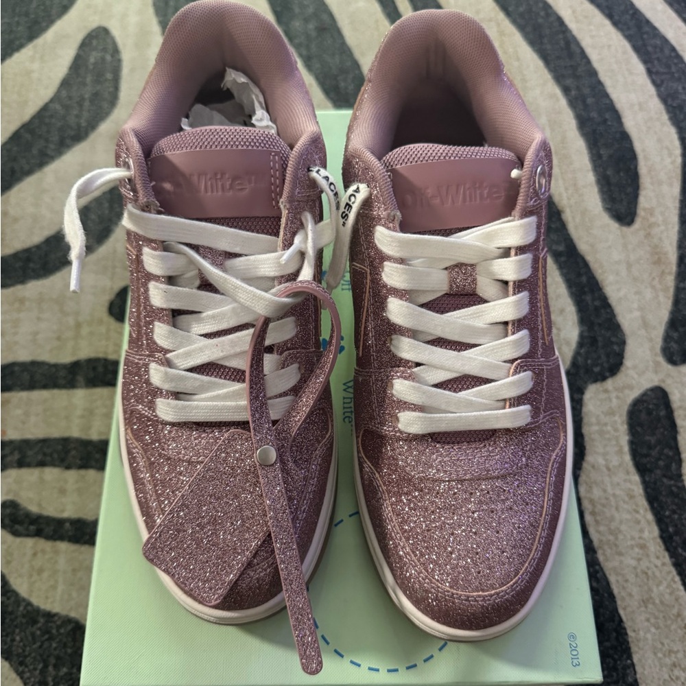 AUTHENTIC OFF WHITE “PINK PINK” GLITTER LEATHER SNEAKERS